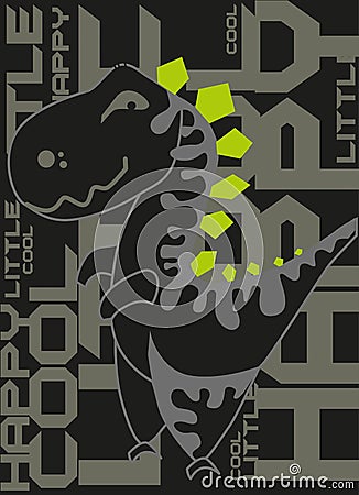 Cute dinosaur poster. Cartoon dino black background. Vector illustration. Vector Illustration